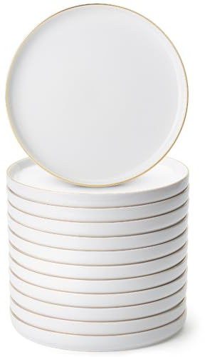 BTaT- White Dessert Plates, Set of 12, 8 Round, Classic Style, Porcelain Construction, Dessert Plates