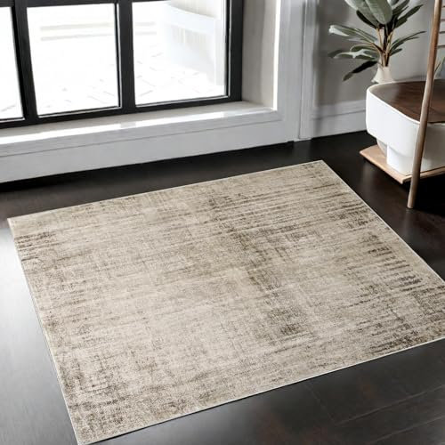 Tinyboy-hbq Moderner Abstrakter Teppich Kaschmirimitat im Europäischen Stil Kurzflor Teppich Dekorativ für Wohnzimmer (Abstraktes Beige Grau/Hellbraun, 80 x 120 cm)