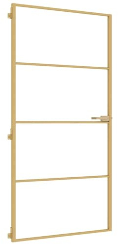 vidaXL Innentür, Schlank Zimmertür mit Metallrahmen Griff, Glastür Tür mit Befestigungsmaterial, Schiebetür Badezimmertür, Golden 102,5x201,5 cm Hartglas Aluminium