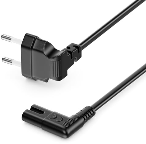 deleyCON 5m Netzkabel Eurostecker 90° auf C7 Buchse 90° - Schwarz | Euro-Netzkabel Stromkabel Kleingerätekabel mit flach gewinkeltem Eurostecker und 90° gewinkelter C7 Buchse