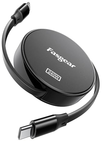 Fasgear Cavo USB C, 240 W PD3.1, cavo di ricarica rapida retrattile, 1 m, 4 livelli di lunghezza preimpostata, cavo di ricarica USB C 2.0, per Mac-Book Pro/i-Phone16/15 Pro Max/i-Pad/Mac-Book/Sam-Sung