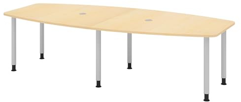 bümö Konferenztisch oval 280x130 cm in Ahorn, Tischfüße in Silber - Großer Besprechungstisch, Meetingtisch für 10 Personen, XXL-Tisch für Konferenzraum, Meeting & Besprechungsraum