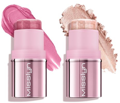 Misslyn Set 2 Multi Stick Contouring Viso per Labbra, Occhi e Guance, Fard in Crema Illuminante e Idratante