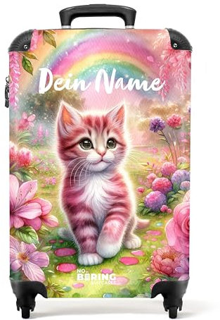 NoBoringSuitcases.com Kinderkoffer, Kinderkoffer Mädchen, Koffer Kinder, Hartschalenkoffer, Kinder Reisekoffer, Kindertrolley Mädchen, Trolley, Reisekoffer Personalisiert 55x40x20 cm (Kätzchen - Rosa)