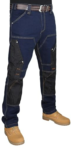 HASHOOB TRADING FZE arbetsbyxor för män arbetsbyxor arbetsjeans målarbyxor kraftiga cargobyxor med flera fickor, Blå -3, 30W x 30L