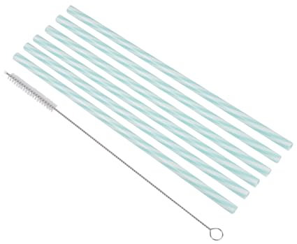 Homéa, Set di 6 cannucce in plastica riutilizzabile a righe di menta e bianco, 23 cm + spazzola