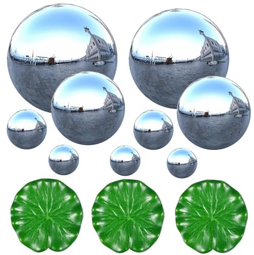 Tundwhite 9 er Set Schwimmkugeln für Miniteich mit 3 Schwimmend, Miniteich Deko Silber