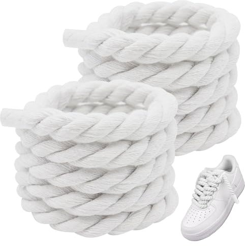 Rope Laces,1 Paar Dicke Schnürsenkel,Laces für Air Force 1,Schnürsenkel Dick,Rope Laces für Air Force 1,150 cm × 0,8 cm,Sportschuhe,Laufschuhe,DIY Dreisträngige Baumwollseil-Schnürsenkel (Weiß)