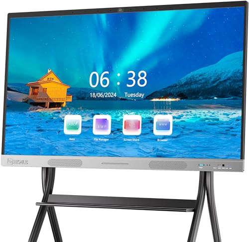 HKMLC Smart Board, Essential Vision 55 Zoll Interaktives Whiteboard Eingebaute 4800MP Kamera, All-in-One Digital Whiteboard mit 4K UHD Touchscreen für Klassenzimmer Home Office (Wandhalterung