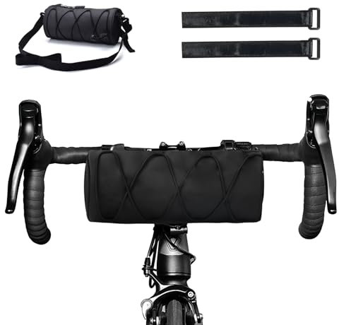 Catime Lenkertasche Fahrrad 2.4L, 24x10 cm Lenker Fahrradtasche Wasserdicht, Satteltaschen für E-Bike Rennrad, Multifunktionale Aufbewahrungstasche für Lenker mit Schultergurt (Schwarz)
