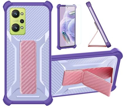 bojioderf Funda para Realme GT Neo 2 Funda Carcasa Case Cover [con Protector de Pantalla de Cristal Templado] Híbrida [Soporte Plegable Magnético] [Esmerilado antihuellas] Púrpura