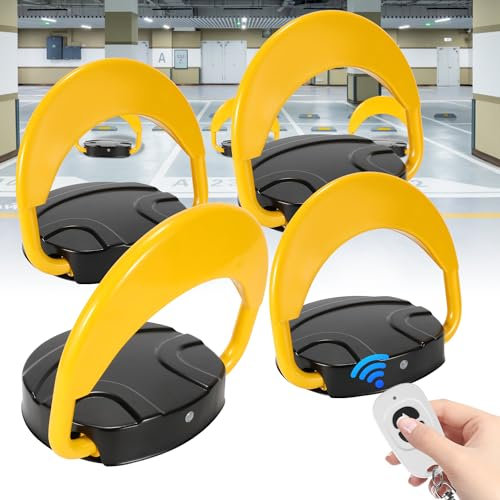 Yakimz parkeringsspärr med fjärrkontroll, fjärrstyrd parkeringsspärr, parkeringsplatsvakt automatiskt med larmfunktioner, antikollision 180°, fällbara stolpar antikollision parkeringslås, 4 stycken
