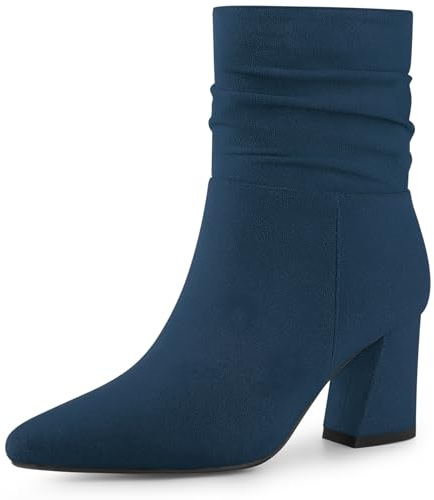 Allegra K Stivaletti da donna a punta con cerniera e tacco grosso, blu navy, 38 EU
