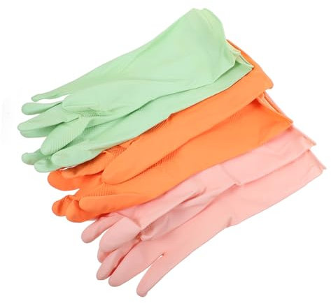 ETHZZLE 3pairs Latex Dishwashing Gloves for Kitchen Cleaning Non- Oil Stain Resistant Multi-purpose Household Helpers