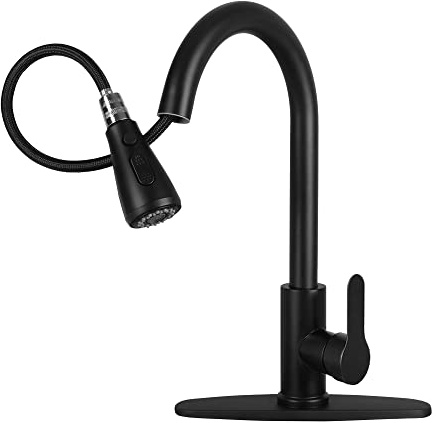 CILAIXI Kitchen Sink Faucet with Pull Down Sprayer with Deck Plate Home Handle Stainless Steel 360 High Arc Swivel Efficient Cleaning Brushed Out Kitchens Tap Faucets (Matte Black)