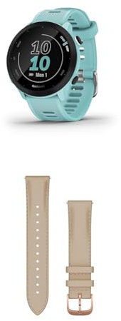 Garmin Forerunner 55 Easy to Use Lightweight GPS Running Smartwatch, Aqua & Quick Release Band (20 mm) - Light Sand with 18K Rose Gold