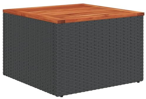 SDWEHO7 Gartentisch mit Holzplatte, Wetterfest PE Rattan Garten Tisch Beistelltisch Balkontisch Kaffeetisch Teetisch für Garten Balkon, Schwarz 55x55x37 cm