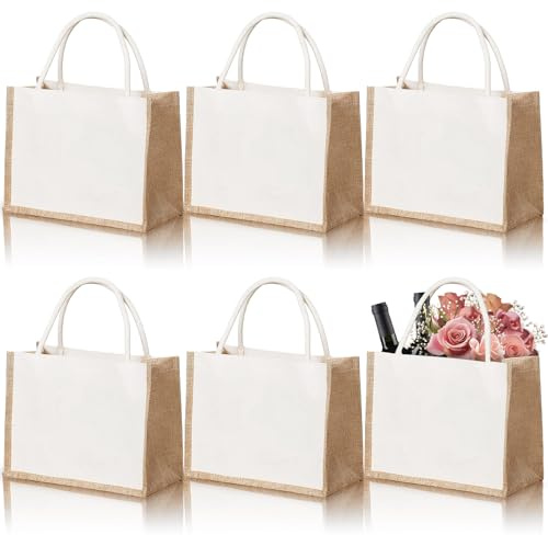 LDHHYH 6 Stück Jutetasche, wiederverwendbare Geschenktaschen mit Griffen für Einkaufen, Picknick und Reisen