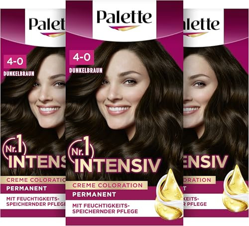 Palette Intensiv Creme Coloration 4-0/800 Dunkelbraun (3 x 115 ml), permanente Haarfarbe für leuchtende, langanhaltende Farbbrillanz & 100% Grauabdeckung