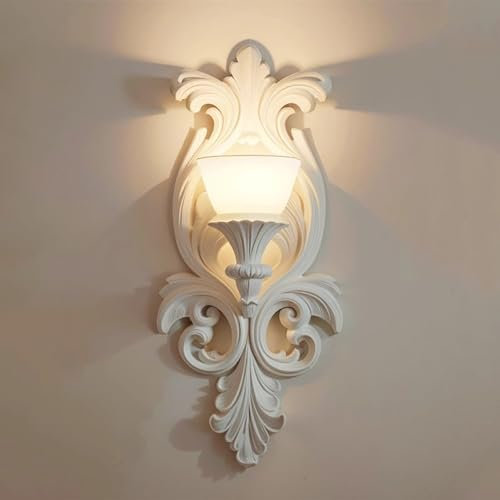 SayfuR Applique Murale en plâtre Blanc, Applique Murale d'art français avec Abat-Jour en Verre, Applique Murale en Pierre de Style méditerranéen, luminaire de décoration intérieure Moderne câblé,