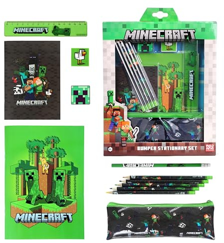 Minecraft Pennor set skrivmaterial skolsaker inklusive suddgummi blyertspenna skolstart, för adventskalender eller gåva – original fanartiklar för pojkar – 12 delar