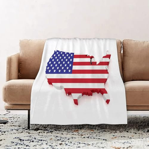 EOMKSE Kuscheldecke Flauschig Decke - weiche warme Fleecedecke 150x200cm als Decke Sofa,Karte der USA 3D mit Flagge auf weißem Hintergrund,Wohndecke oder Couchdecke überwurf