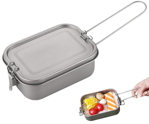 de metal de titanio, de metal titanio | Contenedores para alimentos a prueba de fugas | Asa plegable resistente a fugas, caja para alimentos, de metal, para camping al aire libre