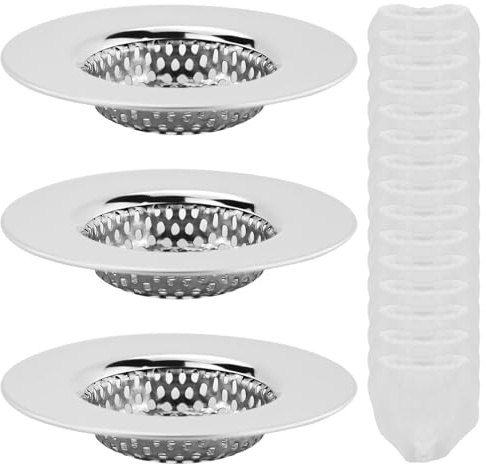 Serie di 3 filtri per lavello in acciaio inossidabile per cucina, bagno - Passa-capelli per vasca, lavabo del bagno e lavello della cucina (7,7 cm, fori perforati) con 15 filtri