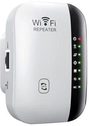 Amplificatore WLAN con presa, ripetitore WiFi da 300 Mbit/s, ripetitore WiFi da 2,4 GHz con WPS, amplificatore Internet fino a 3000 m² e 30 dispositivi, incluso cavo di rete (bianco)