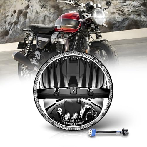BraveWAY 7 pollici Faro Led Moto 12000LM, rotondo Faro Led,Dot Approvato Hi Lo Beam,Cavo H4-H13 compatibile con moto, Plug and Play