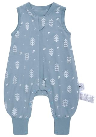 Babysovsäck med fötter 1,0 ToG perfekt för vår och höst, babysovsäck 100 % bomull, året runt-komfort för ditt barn (blad, L/85–95 cm)