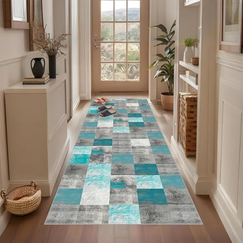 Qemgrste Teppich Läufer Flur Waschbar rutschfest Küchenläufer 60 x 220 cm Fussmatte Innen Teppichläufer Küchenteppich Modern Carpet für Küche FlurWohnraum Teppichläufer auf Maß Meterware Flurteppich