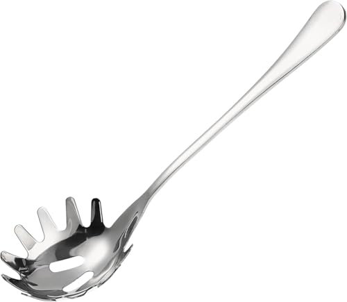Nudellöffel aus Edelstahl, Spaghetti Löffel Server, Spaghetti -Gabel mit ergonomischem Griff, Noodle Löffel Utensil für Küche (Silber)