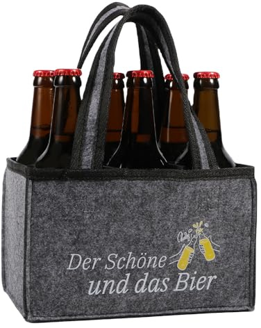 YRsorn Männerhandtasche Bier - Flaschentasche 6 Flaschen, Bier Geschenke für Männer, Der Schöne und Das Bier Personalisierte Geschenke für Herren, Vater, Sohn, Freund, Grau