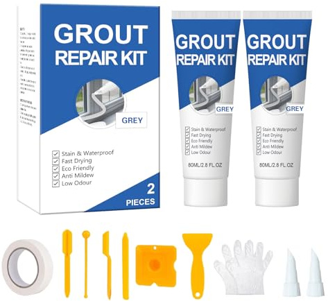 ANTIVP Tile Grout Repair Kit, 2 Pack White Grout Filler, Fast Drying and Waterproof, Ideal for Bathroom Shower Kitchen, Includes 4-Piece Caulking Tool Kit