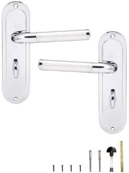 Madrid Polished Chrome & Satin Nickel Bathroom Door Handles, Elegant Door Handle Set, Straight Handle Design, Ideal for Internal Wooden Bathroom and Toilet Doors