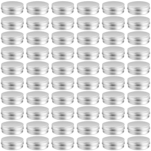 Bgtecho 60 Pack Aluminum Tin Cans, 2oz Metal Tins with Screw Lid, Aluminum Tin Jars, Round Tin Containers, Empty Metal Storage Tins, Small Tins for Lip Balm Cosmetic Lotion Bars Salve Spices Candles