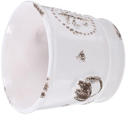 DECOMELODY Maceta de Cerámica Estilo Vintage en Blanco, Macetero Decorativo Redondo con Sistema de Drenaje para Plantas de Interior y Suculentas