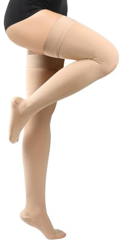 BellaAchtung Medicale Bas de Contention Femme & Homme à bouts ouverts Longues, 20-30mmhg Classe 2 Collant de Contention Soutien Graduel Chaussette de Compression pour Les varices, l'œdème, Le vol