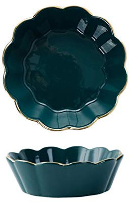 Ensaladera, Ramen Bowl, Cuenco for ensalada doble dorado con diseño de flores y esmalte creativo nórdico, cuenco for fruta y postre, cuenco for aperitivos y cubiertos for el hogar(Dark Blue)