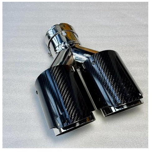 Auspuffblenden 1Pc Dual Auspuff Spitze Glänzend Carbon Faser Doppel Auspuff Düse Schwanz Ende Rohr Auspuff System Schalldämpfer Spitze Für VW Auto Auspuffblende(ID 70MM-OD 76MM)