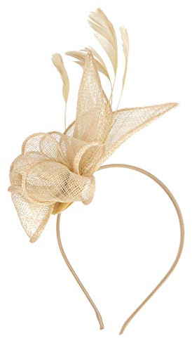 Fascinator Damen Mesh Federn Stirnband Tea Party Clip Kopfbedeckung Haarschmuck Retro Schleier Hut Elegant Fascinator Hut mit Federn Schleier Stirnband für Hochzeit Karneval (Gold, One Size)