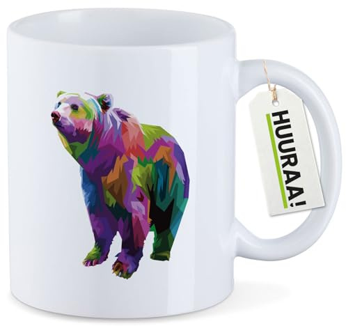 Huuraa Kaffeetasse Bär Colorful 330ml Weiß Keramik Kaffeebecher Geschenkidee