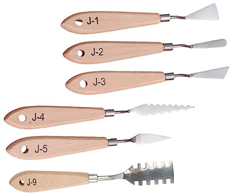 Angoily 6piezas Espátulas Para Pintar Al Óleo Raspadores Para Pigmentos Mango De Madera Kit De Arte