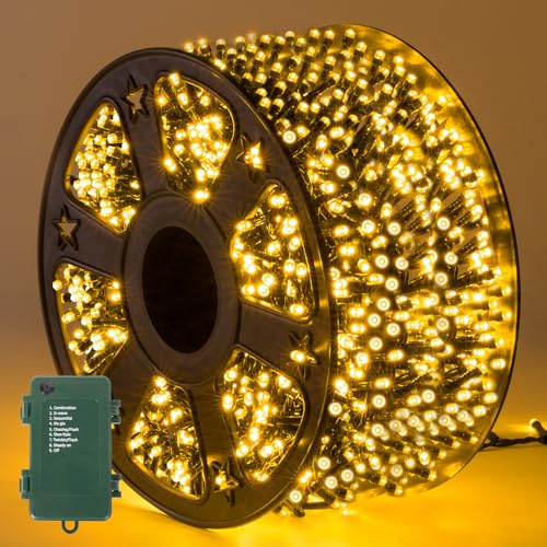 Quntis 50M Lichterkette Batterie 1000LEDs Timer Funktion 8 Modi Weihnachtslichterkette IP44 Wasserdicht Weihnachtsbeleuchtung für weihnachten Hochzeit, Party, Garten, Baum