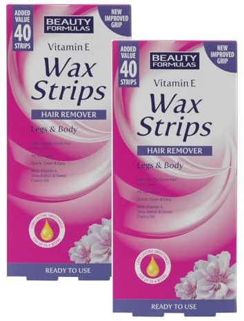 Beauty Formulas Vitamin E Cold Wax Strips 40s – Pack of 2 (80 Strips Total) – Hair Remover for Legs & Body