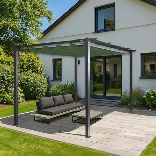 Pergola in alluminio HWC-N93, gazebo da giardino, struttura stabile 8cm tetto scorrevole UV50+ 3x4m - verde