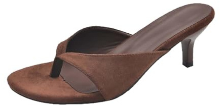 Clearance Brown Strappy Kitten Heels Flip Flops for Women Open Toe Flip Flops Slip on Mules Heels Fashion Thong Heeled Sandals for Party Wedding Holiday Size 7 Footwear