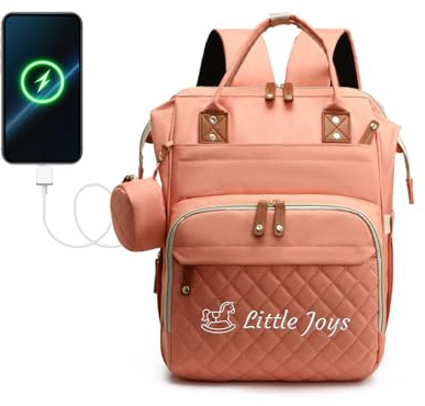 Personalized Changing Bag, Embroidered Baby Changing Bags with Custom Text, Water Resistant Baby Bag, Nappy Changing Backpacks with 17 Pockets, 20L Large Diaper Bag for Mom and Dad (Pink)