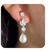 Braut Ohrringe für die Hochzeit, 7,5 mm silberne Perlenohrringe hängend für Damen als Hochzeitsschmuck, Accessoires und Geschenke für Braut, Tränenförmige Ohrringe mit Zirkonia